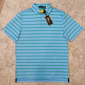 NWT M RLX Ralph Lauren Blue And Green Striped Performance Polo Shirt NEW